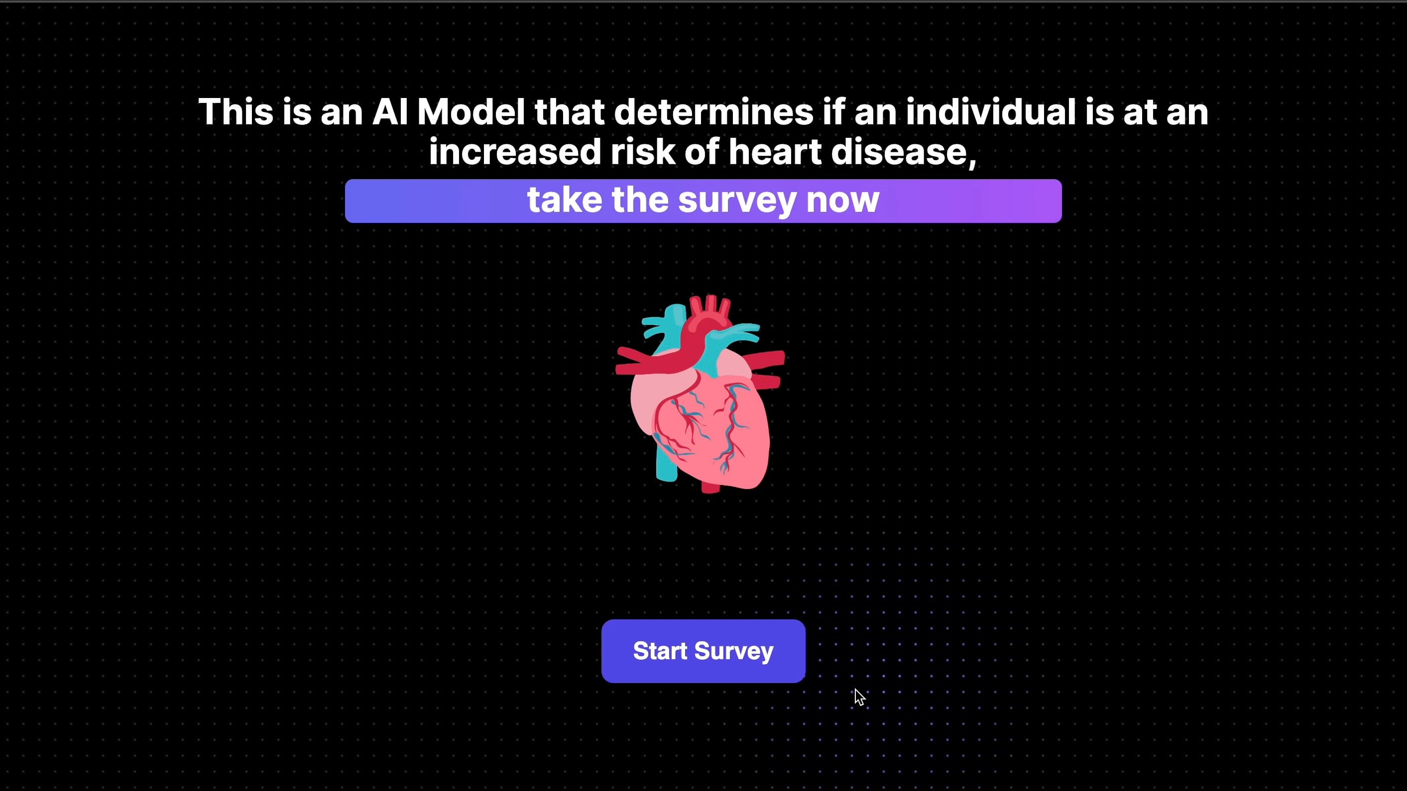Image of the heart disease risk detector app homepage